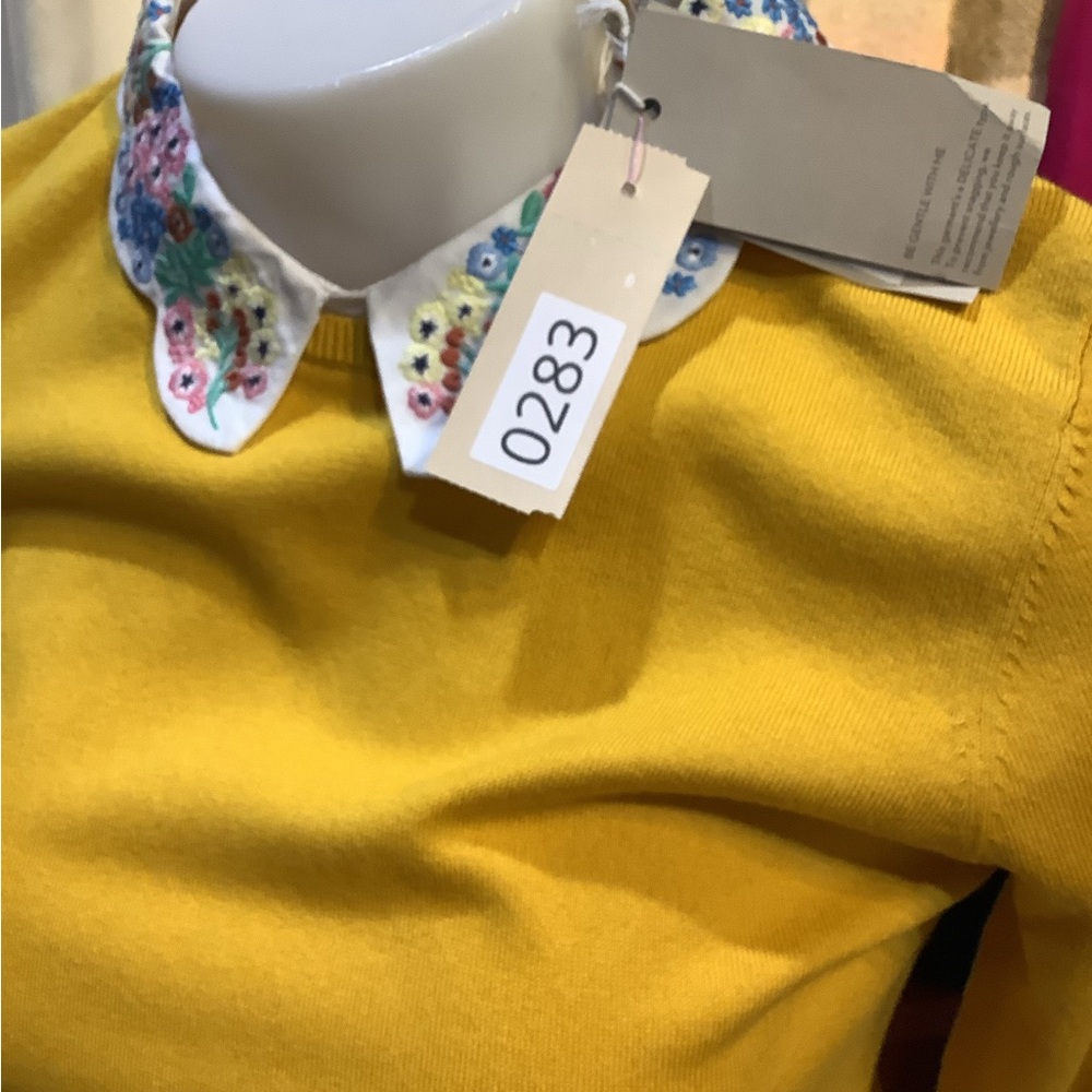 Boden Yellow Sweater with Embroidered Floral Peter Pan Collar - Picture 4 of 4